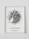 An eye-catching poster showing a detailed compass location map with a custom design.