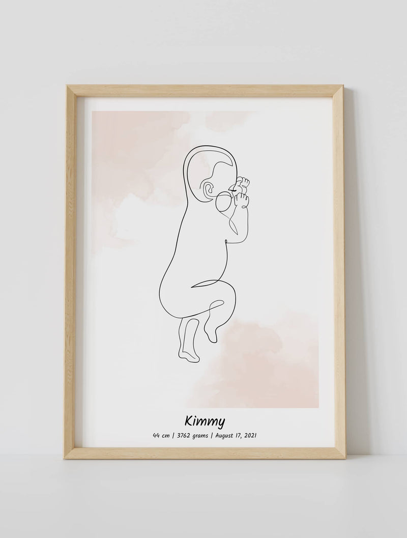 Custom framed 1:1 scaled baby birth poster by artmementos