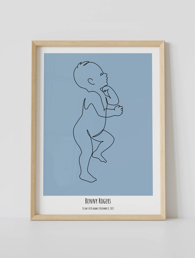 Custom framed blue baby birth poster 1:1 scaled by artmementos