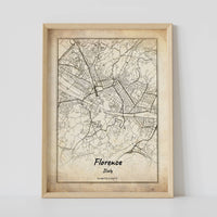  Aged-looking poster of a Florence, Italy city map with a vintage style