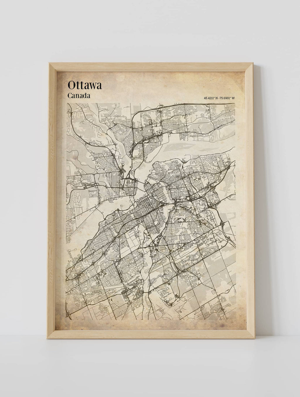 Framed custom city map poster of ottawa canada artmementos