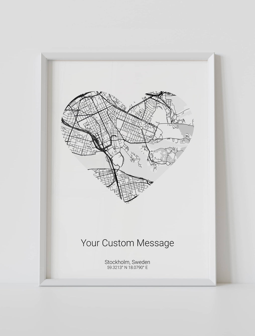 framed custom heart location map poster
