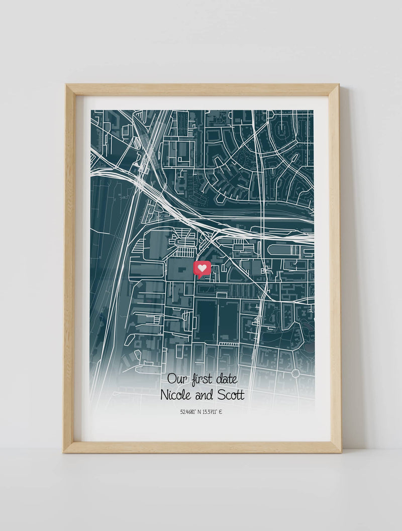 Custom location map poster anniversary gift by artmementos