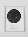 A framed circle star map poster featuring a specific date and location, with a personalized quote