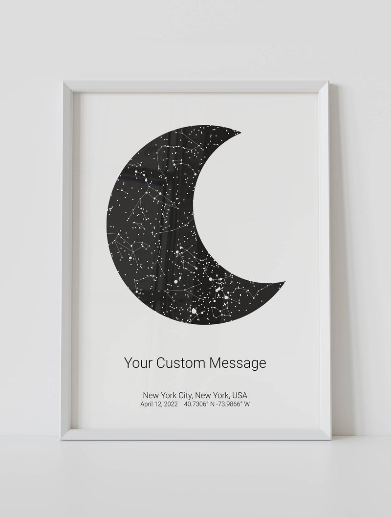 Moon Shape Star Moon-Shaped Star Map Poster - Design Your Own | Artmementos