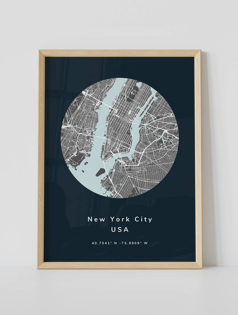 Custom street map poster of new york city usa by artmementos