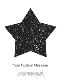 A detailed photo of a custom night sky by date poster, with a custom quote