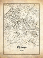 Detailed, Custom poster featuring a vintage map of Florence, Italy
