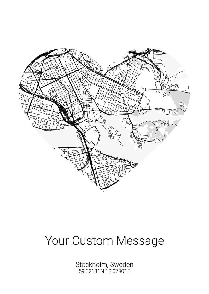 custom heart location map poster
