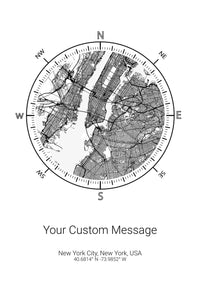 Detailed An eye-catching poster showing a detailed compass location map with a custom design.