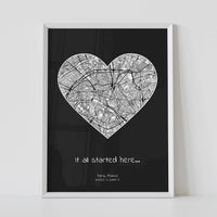 it all started here framed custom location map poster by artmementos