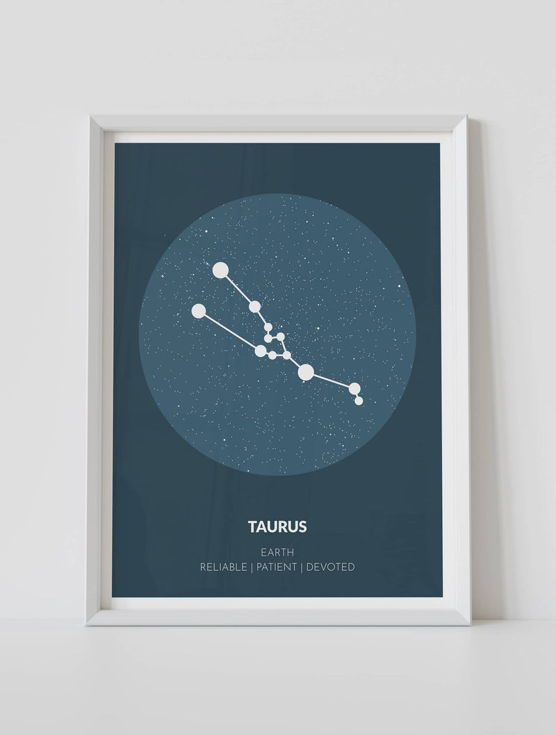 Taurus framed custom zodiac poster light blue